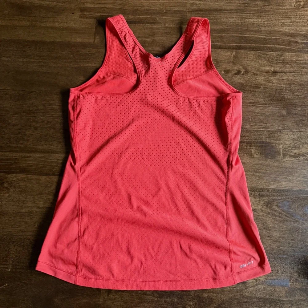 Nike Pro Dri-FIT Womens Tank Top Coral Red Mesh Back Racerback Training Size L